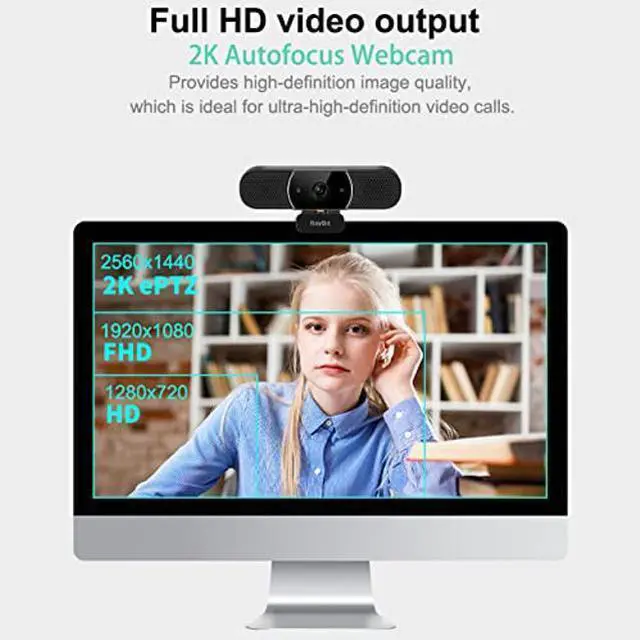 Alt view image 9 of 10 - 3 in 1 Webcam - 2K HD USB C Webcam with Microphone and Speaker, Stereo Sound & Noise-Cancelling Mics, Privacy Cover, Light Correction, Autofocus Conference Web Camera for Computer/Laptop/PC/Monitor