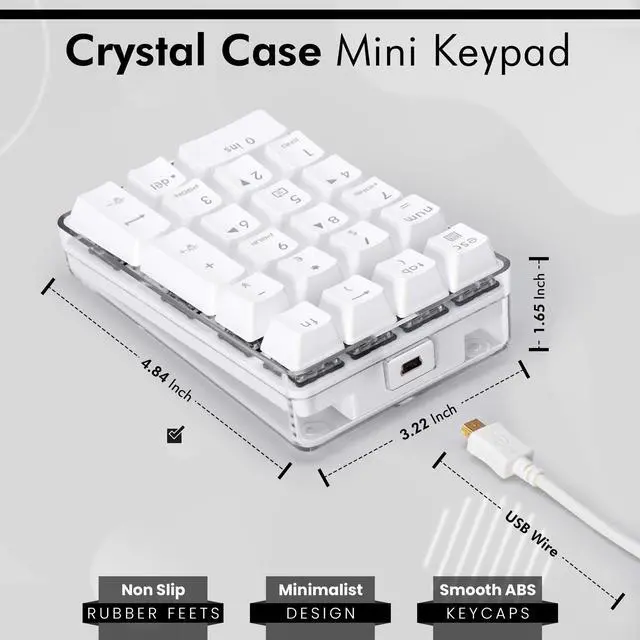 Alt view image 7 of 10 - Qisan Mechanical Numeric Keypad GATERON Blue Switch Wired Crystal Case White Backlit Gaming Keypad 21 Keys Mini Numpad Portable Mechanical Numpad Extended | Laptop Accessories | keypad for Computer