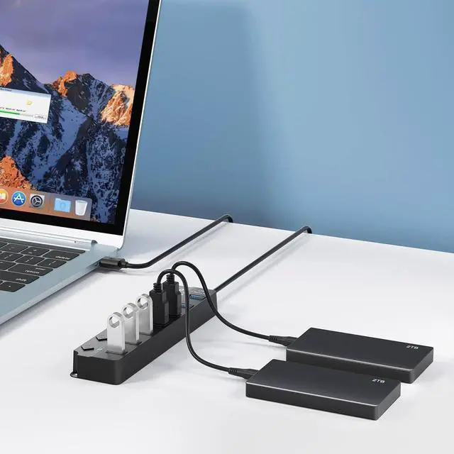 Alt view image 13 of 14 - USB Hub 3.0, 7-Port USB Hub Splitter with Individual On/Off Switches and Lights, 3.2ft/1m Long Cable Compatible with MacBook, Laptop, Surface Pro, PS4, PC, Flash Drive, Mobile HDD