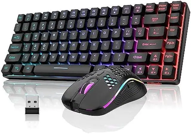 Alt view image 7 of 12 - RedThunder K84 Wireless Keyboard and Mouse Combo, Rainbow LED Backlit Rechargeable Battery, 75% Layout 84 Keys TKL Ultra Compact Gaming Keyboard & Lightweight 7200 DPI Honeycomb Optical Mouse (Black)