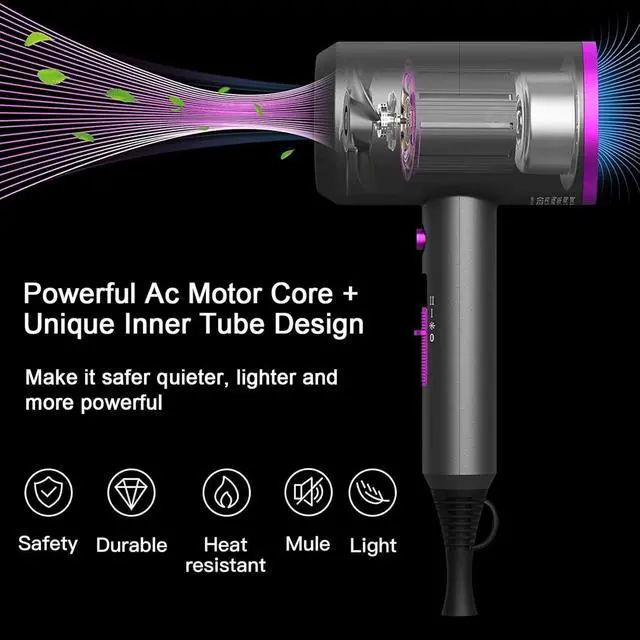 Alt view image 9 of 14 - Slopehill Professional Ionic Hair Dryer, Powerful 1800W Fast Drying Low Noise Blow Dryer with 2 Concentrator Nozzle 1 Diffuser Attachments for Home Salon Travel