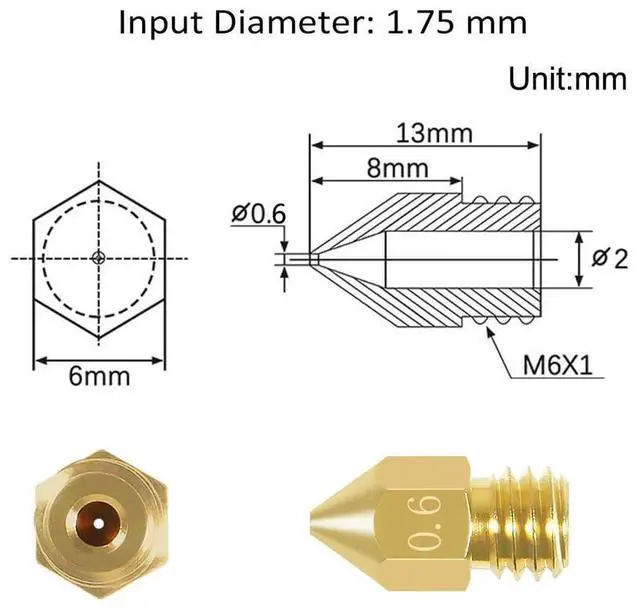 Alt view image 9 of 14 - Aokin 8 Pcs 0.6mm MK8 Extruder Nozzles 3D Printer Nozzles for Creality Ender 3/3 Pro/3 V2, Ender 5/5 Pro, CR-10/10S, Makerbot, Anet A8 3D Printer