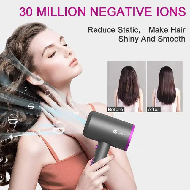 Alt view image 10 of 14 - Slopehill Professional Ionic Hair Dryer, Powerful 1800W Fast Drying Low Noise Blow Dryer with 2 Concentrator Nozzle 1 Diffuser Attachments for Home Salon Travel