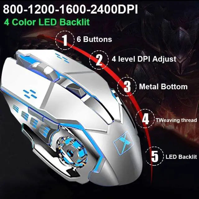 Alt view image 15 of 15 - Wireless Gaming Keyboard and Mouse,Rainbow Backlit Rechargeable Keyboard Mouse with 3800mAh Battery Metal Panel,Removable Hand Rest Mechanical Feel Keyboard and 7 Color Gaming Mute Mouse for PC Gamers