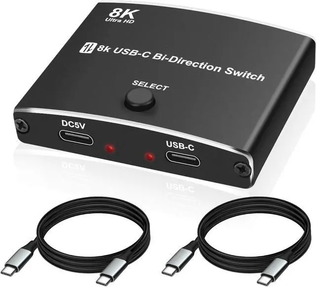 Alt view image 8 of 14 - USB C Type-C Switcher 1 in 2 out/2 in 1 out 8K@60Hz 4K@120Hz Type-C Bi-Directional Switch Selector Support 48Gbps Data Transmission with Type-C Cables for PC Monitor HDTV-1 PCS