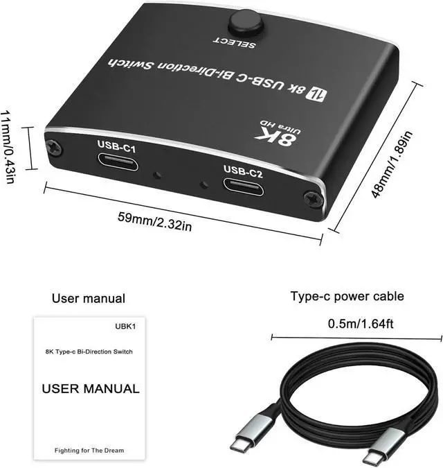 Alt view image 9 of 14 - USB C Type-C Switcher 1 in 2 out/2 in 1 out 8K@60Hz 4K@120Hz Type-C Bi-Directional Switch Selector Support 48Gbps Data Transmission with Type-C Cables for PC Monitor HDTV-1 PCS