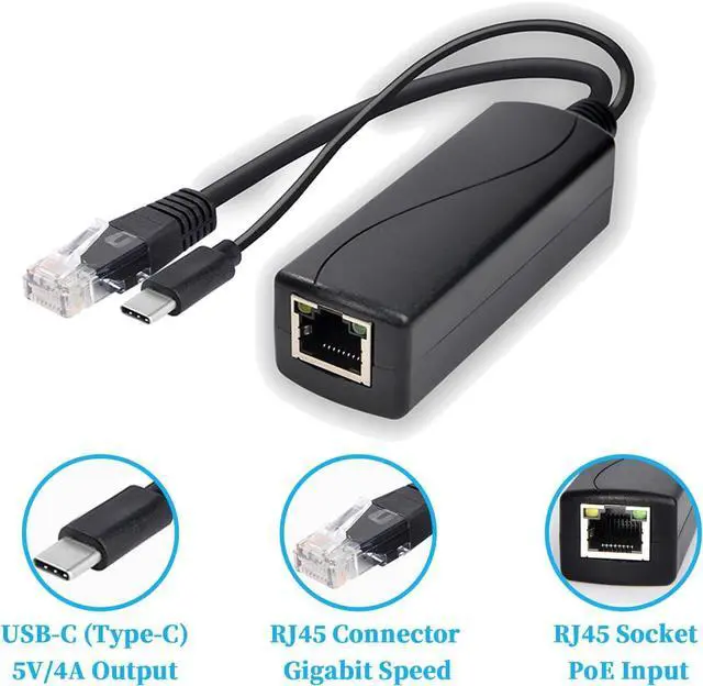 Alt view image 9 of 14 - Gigabit Type C PoE Splitter 5V/4A, PoE 48V to USB-C 5V/4A Output, Comply IEEE802.3af/at, Adaptive 10/100/1000Mbps, PoE Adapter Splitter for Smart Home/Pi 4B/4B+ (TYPEC0504G)
