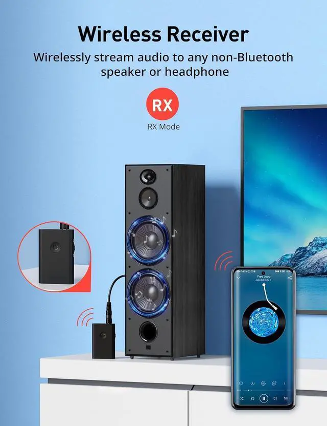 Alt view image 10 of 14 - V5.0 Bluetooth Transmitter Receiver for TV PC, 2-in-1 AUX Audio Adapter, Wireless 3.5mm Bluetooth Adapter for Headphones/Car/Home Stereo/Switch/Speakers, Simultaneously Pair 2 Devices