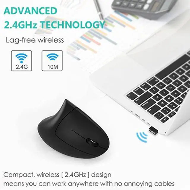 Alt view image 14 of 14 - Ergonomic Mouse Vertical Wireless Mouse - Rechargeable 2.4GHz Optical Vertical Mice : 3 Adjustable DPI 800/1200/1600 Levels 6 Buttons for Laptop PC Computer Desktop Notebook etc Black