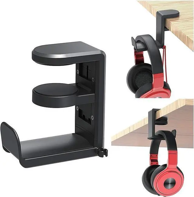 Alt view image 8 of 14 - PC Gaming Headset Headphone Hook Holder Hanger Mount Headphones Stand with Adjustable & Rotating Arm Clamp Under Desk Design Universal Fit Built in Cable Clip Organizer EURPMASK