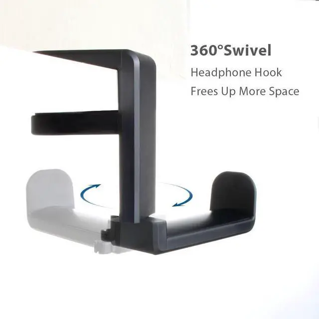 Alt view image 12 of 14 - PC Gaming Headset Headphone Hook Holder Hanger Mount Headphones Stand with Adjustable & Rotating Arm Clamp Under Desk Design Universal Fit Built in Cable Clip Organizer EURPMASK