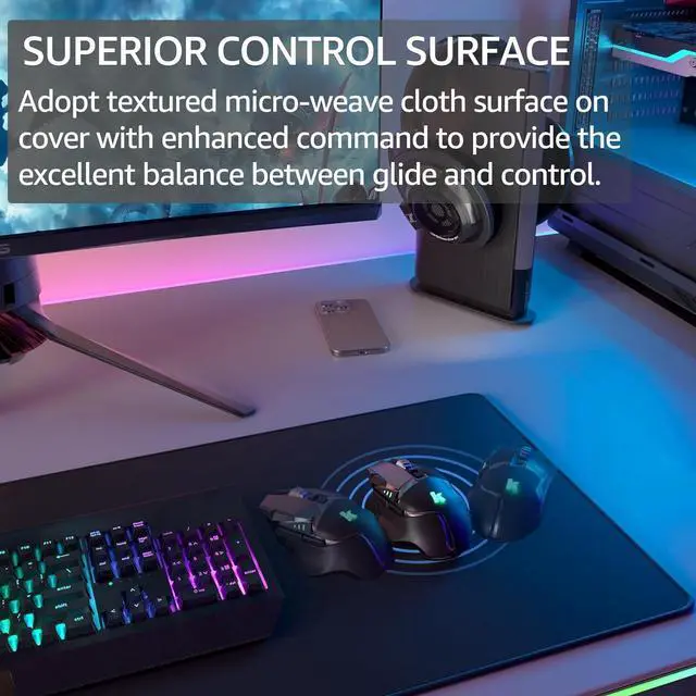 Alt view image 9 of 14 - Large Gaming Mouse Pad with Superior Micro-Weave Cloth Extended Desk Mousepad with Stitched Edges Non-Slip Base Water Resist Keyboard Pad for Gamer Office & Home 31.5 x 11.8 in Black