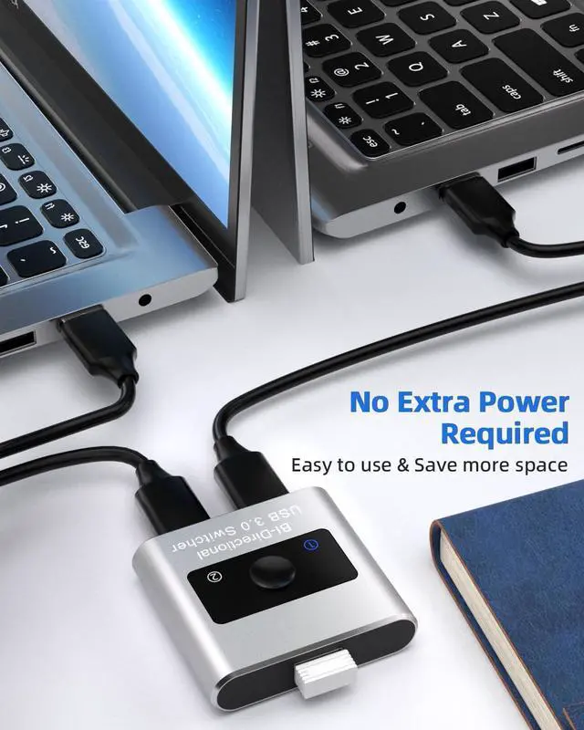 Alt view image 10 of 14 - USB 3.0 Switch Selector, Bi-Directional USB Switch 2 in 1 Out / 1 in 2 Out, Aluminum USB Switcher 2 Computers Share 1 Device for Printer, Keyboard, USB Sharing Switch with 2 USB 3.0 Cables(4.9ft)