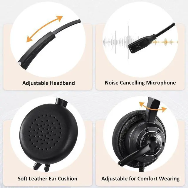 Alt view image 11 of 14 - Phone Headset 2.5mm with Noise Canceling Mic & Volume Control Ultra Comfort Telephone Headset for Panasonic Vtech AT&T Uniden Gigaset Cisco RCA Grandstream Cordless Landline Office Phones