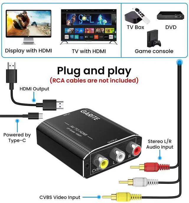Alt view image 10 of 14 - RCA to HDMI Adapter AV to HDMI Converter Aluminum RCA to HDMI Converter 1080P Composite CVBS Video Analog to HDMI Converter for Smart TV NES Xbox PS2 Wii N64 VHS DVD Player Support PAL/NTSC
