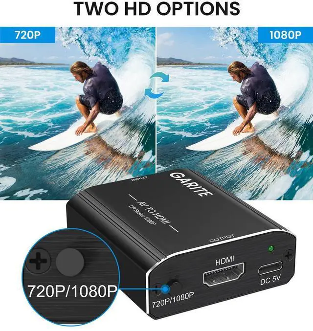 Alt view image 12 of 14 - RCA to HDMI Adapter AV to HDMI Converter Aluminum RCA to HDMI Converter 1080P Composite CVBS Video Analog to HDMI Converter for Smart TV NES Xbox PS2 Wii N64 VHS DVD Player Support PAL/NTSC