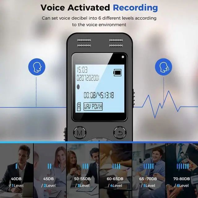 Alt view image 11 of 14 - 128GB Digital Voice Recorder for Lectures Meetings - EVIDA 9296 Hours Voice Activated Recording Device Audio Recorder with Playback,Password