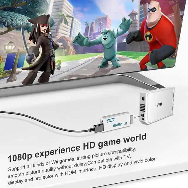 Alt view image 10 of 14 - Wii to HDMI Converter Wii to HDMI Audio Video Converter with 3.5mm Audio Cable Compatible with Wii Wii U HDTV Supports All Wii Display Modes