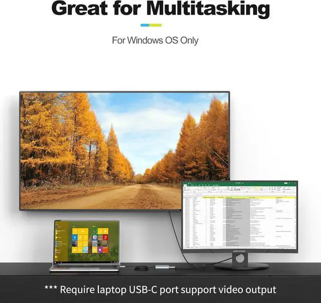 Alt view image 9 of 14 - USB C to Dual HDMI Adapter 4K 60Hz, Splitter 2 Monitors Extended Display, Type C Hub Multiple Docking Station for Laptop(DP Alt Mode Required) Compatible with Thunderbolt 3
