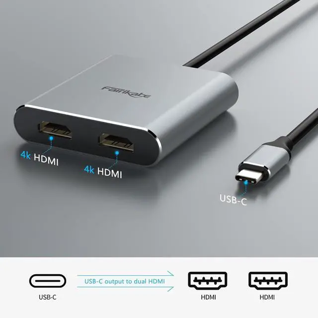 Alt view image 14 of 14 - USB C to Dual HDMI Adapter 4K 60Hz, Splitter 2 Monitors Extended Display, Type C Hub Multiple Docking Station for Laptop(DP Alt Mode Required) Compatible with Thunderbolt 3