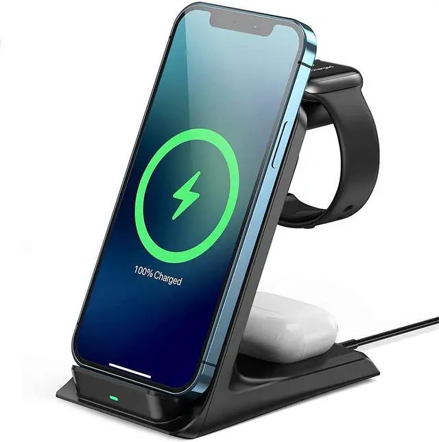 Alt view image 8 of 14 - Wireless Charger, 3 in 1 15W Wireless Charger Stand Compatible with iPhone 12/12Pro/11/11Pro/Max/XR/XS Max/X iWatch 6/SE/5/4/3/2/1/AirPods, Samsung Galaxy S21/S20/S20+/S10