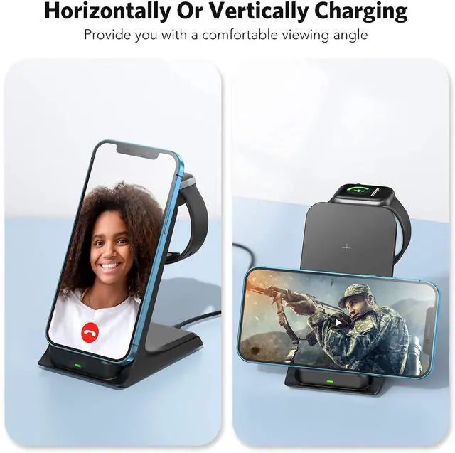 Alt view image 10 of 14 - Wireless Charger, 3 in 1 15W Wireless Charger Stand Compatible with iPhone 12/12Pro/11/11Pro/Max/XR/XS Max/X iWatch 6/SE/5/4/3/2/1/AirPods, Samsung Galaxy S21/S20/S20+/S10