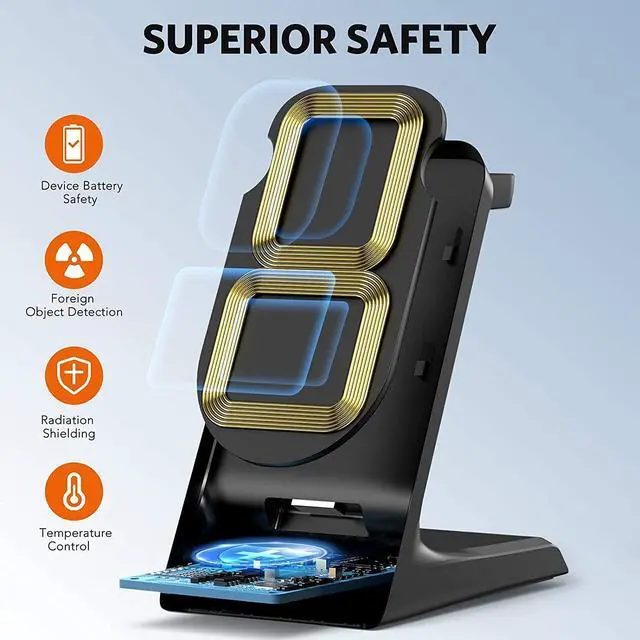 Alt view image 12 of 14 - Wireless Charger, 3 in 1 15W Wireless Charger Stand Compatible with iPhone 12/12Pro/11/11Pro/Max/XR/XS Max/X iWatch 6/SE/5/4/3/2/1/AirPods, Samsung Galaxy S21/S20/S20+/S10