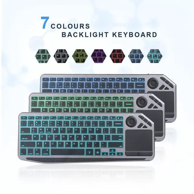 Alt view image 3 of 4 - 2.4G Wireless TV Keyboard with Touchpad, Ultra Slim 7-Colors Backlit Bluetooth Keyboard, Portable Rechargeable Keyboard for Smart TV, iOS iPhone/IPad/IPad Pro, Samsung Android Tablets, Windows