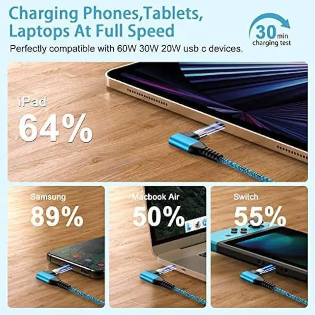 Alt view image 10 of 14 - Android Phone Power Cord Samsung Charger Cable USB Type C to C 60W 3 Pack 6ft 90 Degree Fast Charging for Samsung Galaxy A54 A14 5G A13 A24 A23 S23 S22 A34 S21 FE A53 A03s Z Fold 4 Flip 4 S20 S10 S9