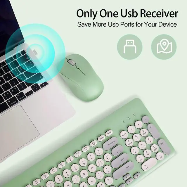 Alt view image 7 of 10 - Arcwares Wireless Keyboard and Mouse Combo, Sweet Green Cute Keyboard, 2.4G USB Ergonomic Full-Sized Mute Keyboard for Computer, Laptop, PC Desktops, Mac