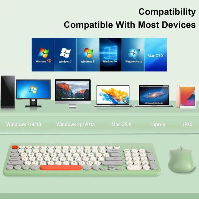 Alt view image 9 of 10 - Arcwares Wireless Keyboard and Mouse Combo, Sweet Green Cute Keyboard, 2.4G USB Ergonomic Full-Sized Mute Keyboard for Computer, Laptop, PC Desktops, Mac