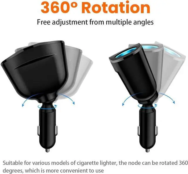Alt view image 9 of 12 - Cigarette Lighter Splitter USB 2.4A & QC3.0 Type C with 2 Socket Cigarette Lighter Adapter 12V/24V 120W Car Charger Splitter for GPS Dash Cam Laptop Cell Phone iPhone 14/13/12/11 (A+C 66W)