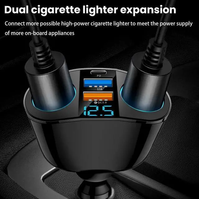Alt view image 10 of 12 - Cigarette Lighter Splitter USB 2.4A & QC3.0 Type C with 2 Socket Cigarette Lighter Adapter 12V/24V 120W Car Charger Splitter for GPS Dash Cam Laptop Cell Phone iPhone 14/13/12/11 (A+C 66W)