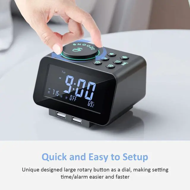 Alt view image 10 of 10 - uscce Digital Dual Alarm Clock Radio - 0-100% Dimmer with Weekday/Weekend Mode, 6 Sounds Adjustable Volume, FM Radio w/Sleep Timer, Snooze, 2 USB Charging Ports, Thermometer, Battery Backup