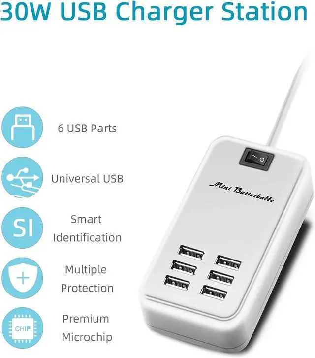Alt view image 11 of 14 - 6 Ports USB Charger Hub Desktop US Plug AC Power Wall Travel Charging Adapter Slots Charging Station Extension Socket Outlet with Cable