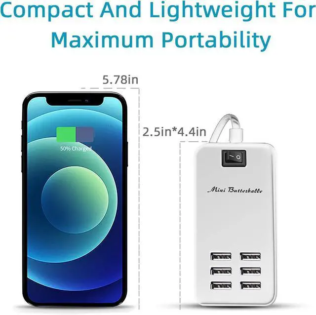 Alt view image 12 of 14 - 6 Ports USB Charger Hub Desktop US Plug AC Power Wall Travel Charging Adapter Slots Charging Station Extension Socket Outlet with Cable