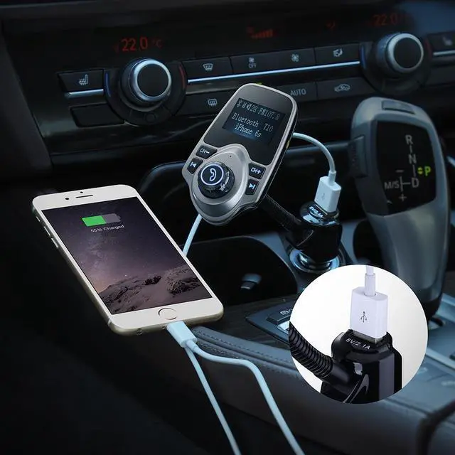 Alt view image 10 of 14 - Wireless Bluetooth FM Transmitter& USB Car Charger 1.44 Inch Screen Supports Display Car Battery Voltage, Song Names, Incoming Phone Number