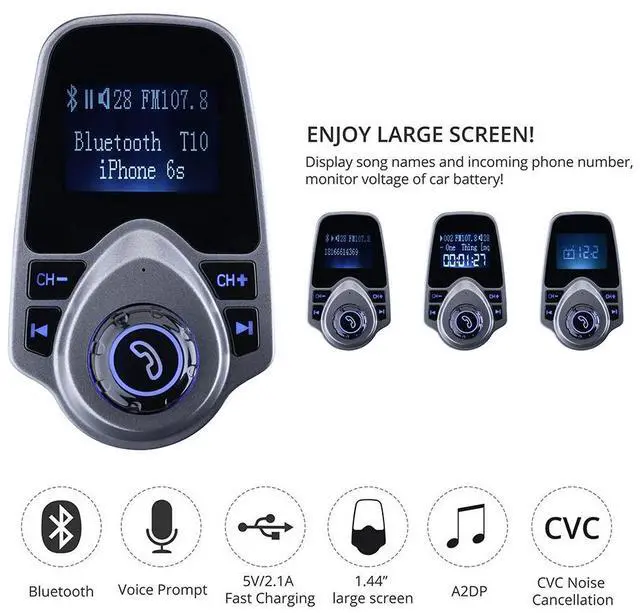 Alt view image 11 of 14 - Wireless Bluetooth FM Transmitter& USB Car Charger 1.44 Inch Screen Supports Display Car Battery Voltage, Song Names, Incoming Phone Number