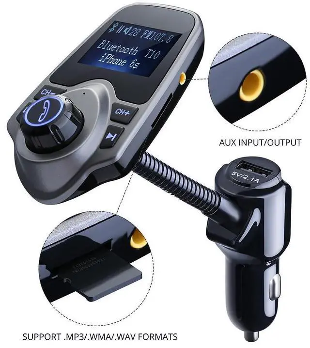 Alt view image 12 of 14 - Wireless Bluetooth FM Transmitter& USB Car Charger 1.44 Inch Screen Supports Display Car Battery Voltage, Song Names, Incoming Phone Number