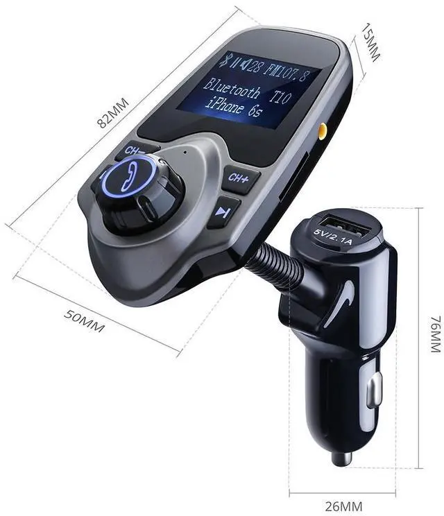 Alt view image 9 of 14 - Wireless Bluetooth FM Transmitter& USB Car Charger 1.44 Inch Screen Supports Display Car Battery Voltage, Song Names, Incoming Phone Number