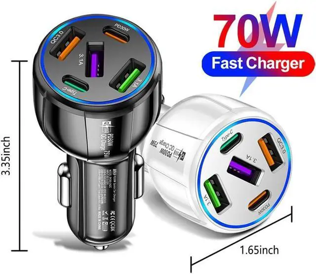 Alt view image 9 of 14 - 5 in 1 Car Charger Adapter,75W High Power Cigarette Lighter Adapter,QC3.0/PD Super Fast Charging Car Phone Charger Compatible with iPhone 14 13,iPad Pro& More Mobil Phone (3USB/2PD Black)