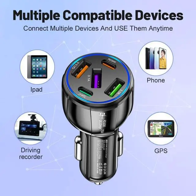 Alt view image 13 of 14 - 5 in 1 Car Charger Adapter,75W High Power Cigarette Lighter Adapter,QC3.0/PD Super Fast Charging Car Phone Charger Compatible with iPhone 14 13,iPad Pro& More Mobil Phone (3USB/2PD Black)