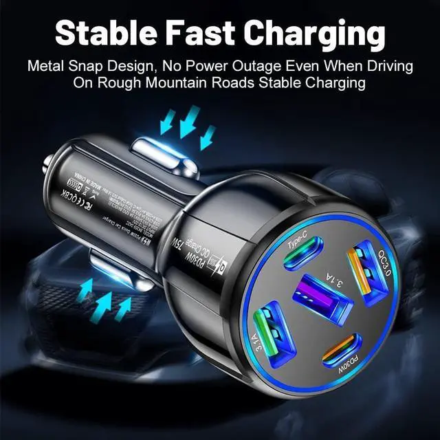 Alt view image 14 of 14 - 5 in 1 Car Charger Adapter,75W High Power Cigarette Lighter Adapter,QC3.0/PD Super Fast Charging Car Phone Charger Compatible with iPhone 14 13,iPad Pro& More Mobil Phone (3USB/2PD Black)