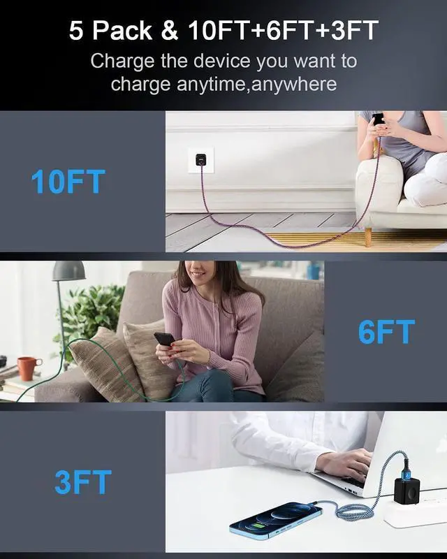 Alt view image 13 of 14 - USB A to Lightning Cord 2Pack/3Ft Nylon Braided iPhone Charger Cable Approved Fast Charging Power Wire for iPhone 14 14 Pro Max 13 Pro Max 13Pro 13 13 Mini 12 11 10 XR XS X 8 Plus 7 6 6s