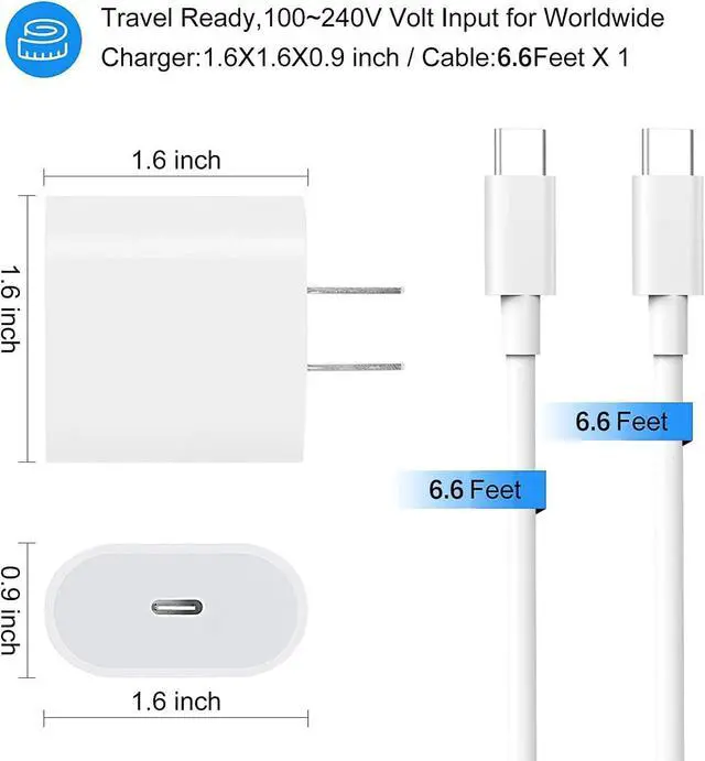 Alt view image 12 of 14 - 20W USB C Fast Charger for iPhone 15/15 Pro Max, iPad Pro 12.9/11 inch, iPad Air 5/4th, iPad 10th Gen, iPad Mini, with 6.6ft USB C to C Charging Cable