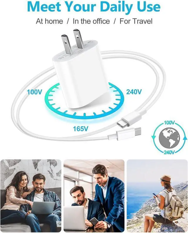 Alt view image 14 of 14 - 20W USB C Fast Charger for iPhone 15/15 Pro Max, iPad Pro 12.9/11 inch, iPad Air 5/4th, iPad 10th Gen, iPad Mini, with 6.6ft USB C to C Charging Cable