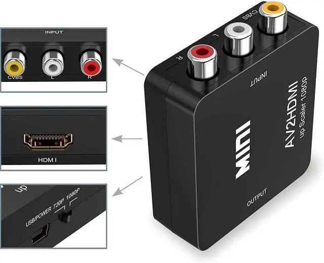 Alt view image 10 of 13 - RCA to HDMI AV to HDMI Converter 1080P 4k Video Audio TV 3 RCA CVBS HDMI with USB Charging Cable