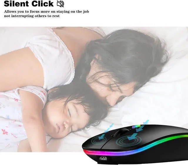 Alt view image 14 of 15 - Wireless Bluetooth Mouse,LED Rechargeable Silent Slim Laptop Mouse,Portable(BT5.2/3.0 and USB Receiver) Dual Mode Computer Mouse for Laptop,ipad Tablet,Apple Desktop,Mac.(Black)