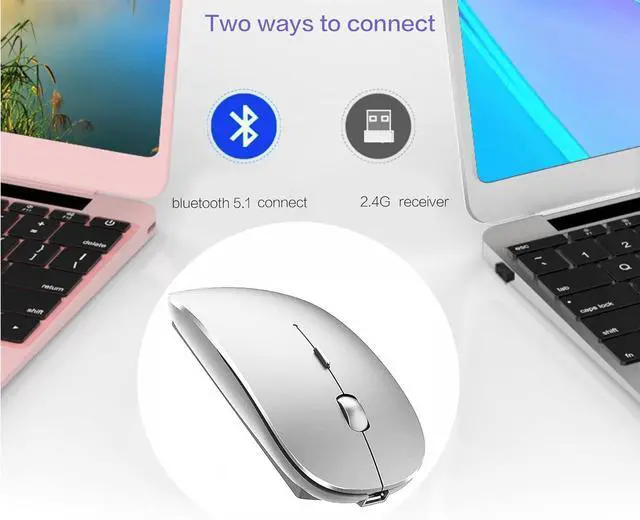 Alt view image 9 of 14 - Rechargeable Bluetooth Mouse for Laptop iPad Pro Air MacBook Wireless Mac Chromebook Win8/11 Desktop Computer