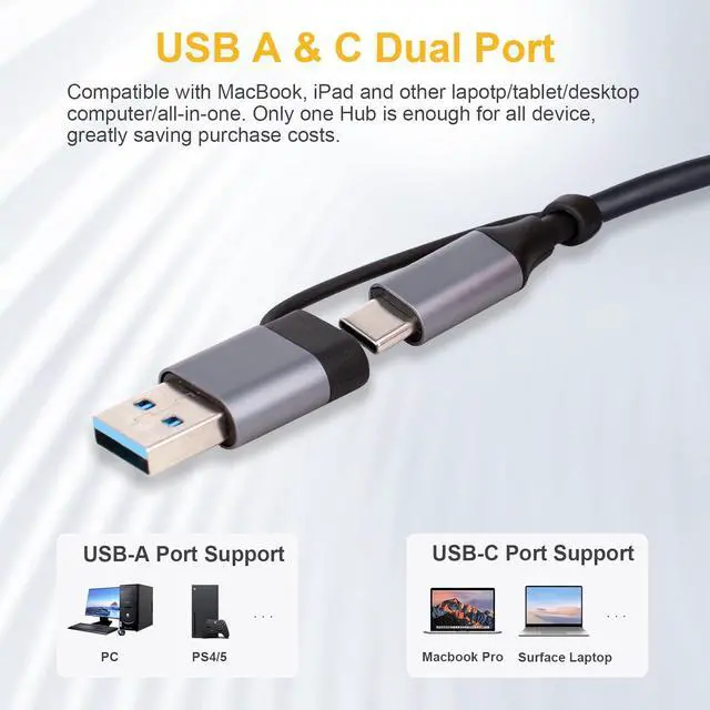 Alt view image 12 of 14 - USB C Hub USB Hub 5 in 1, USB Adapter Multiport USB Splitter with USB 3.0 & 2 USB 2.0, SD & TF Card Reader for Laptop, Desktop PC, Smartphones and More